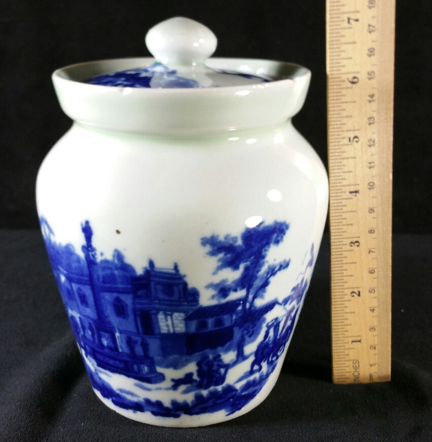 Vintage Flow Blue English Biscuit Jar Repro By Victoria Ware Ironstone 7" GOOD eBay