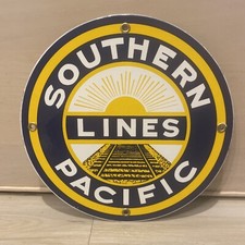 VINTAGE SOUTHERN PACIFIC RAILWAY PORCELAIN SIGN RAILROAD TRAIN STATION GAS OIL
