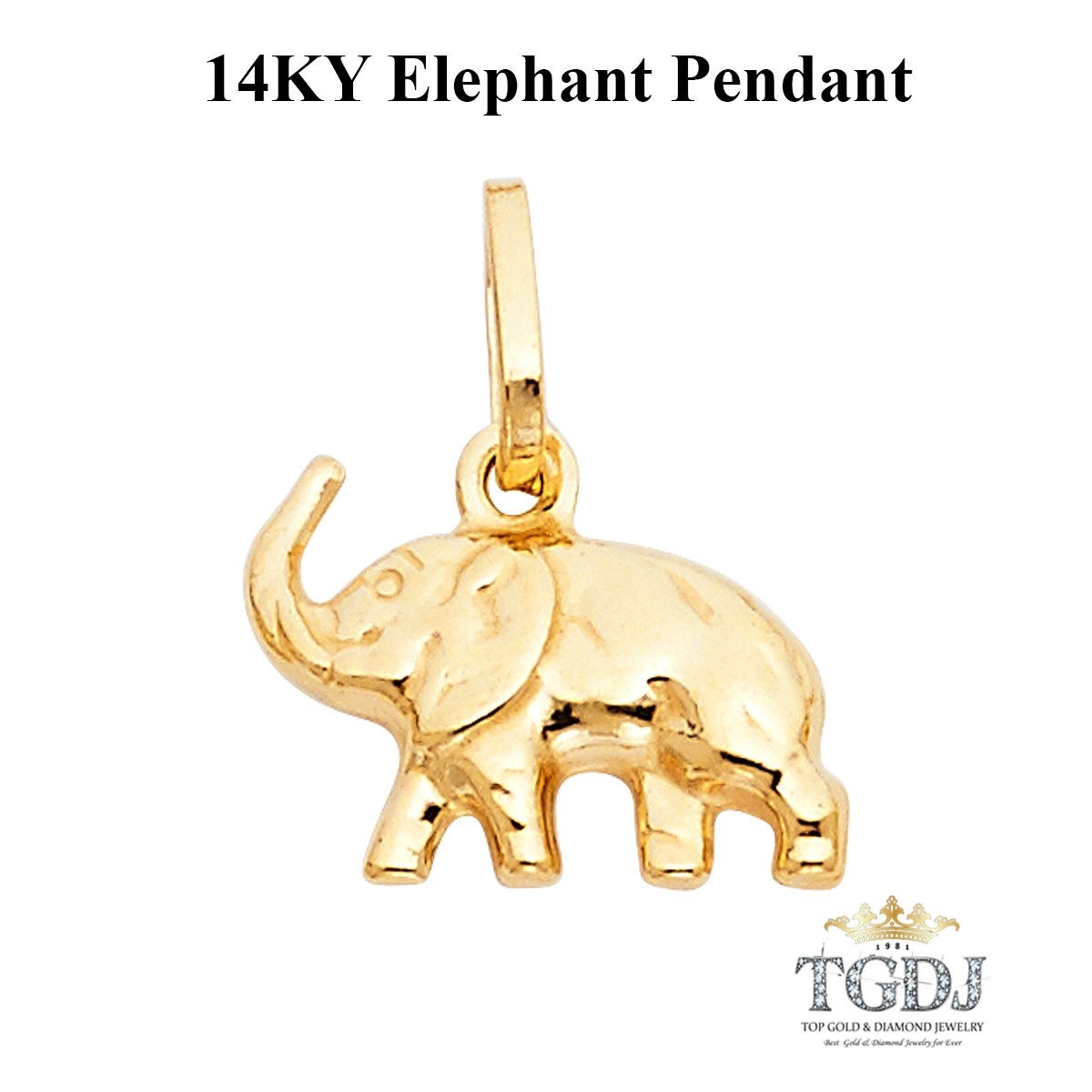 14K Yellow Gold Elephant Pendant Height:11 MM Width:15 MM