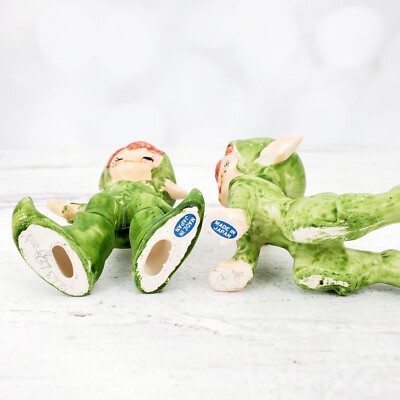 Vintage Japan Hand Painted Green Pixie Elf Ceramic Figurines | eBay