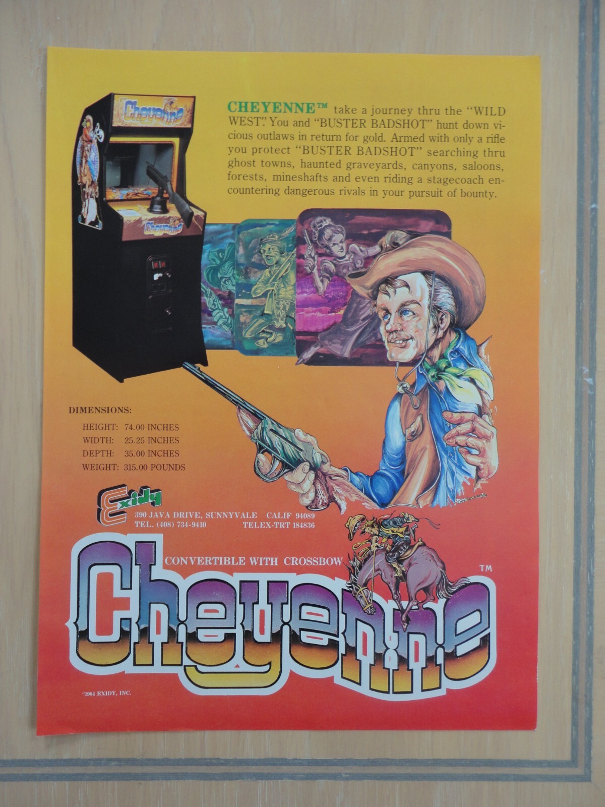 Exidy Cheyenne Shooting Rifle Game Flyer Original Magazine Pull Out Ad ...