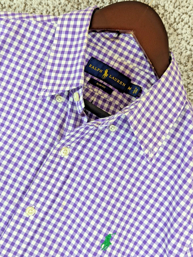 Ralph Lauren CUSTOM FIT Gingham Check Long Sleeve Button Down Check Shirt Men's L size cotton gray type Vintage Second Hand