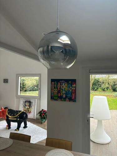 Pendelleuchte/Lampe 25cm Silberglas, kugelförmiger Farbverlauf/Rauchglas Kugelschirm - Bild 4 von 21