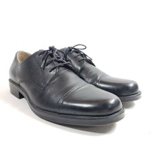 Chaps Mens Size 11.5 Black Leather Cap Toe Derby Shoes