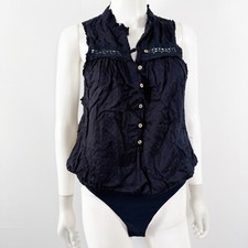 Intimately Free People Black Sleeveless Button Front Bodysuit Womens M NEW