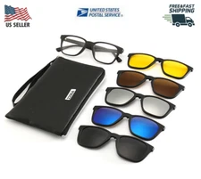 5 in 1 Clip on Sunglasses, Night Vision, Polarized,TR90 Magnetic Lens Swappable 