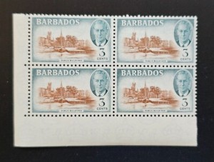 BARBADOS 1950 KGVI 3 Cents Scott 218. SG 273 Public Buildings MINT NH CORN BLOCK