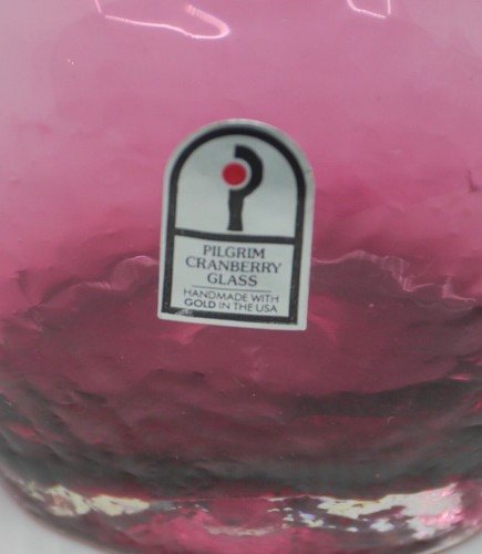 VINTAGE PILGRIM CRANBERRY ART GLASS PITCHER, JUG w CLEAR RIBBED APPLIED HANDLE - Picture 2 of 6