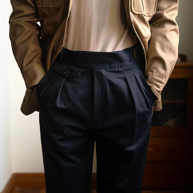Men's GURKHA Pants Cotton Retro Casual Formal Suit Trousers Straight High Waist