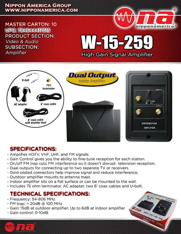 Indoor Outdoor High Gain Signal Amplifier HDTV VHF UHF FM Channel Boost - Image 2 of 4