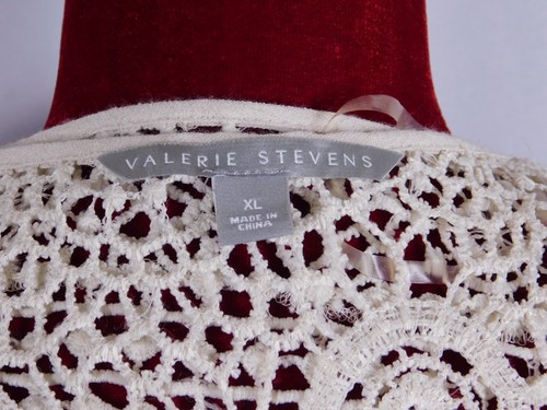 Valerie Stevens XL Lightweight Tan 3/4 Sleeve Boho Crochet Top - Picture 8 of 9