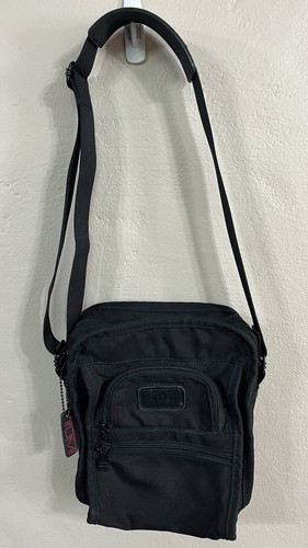 Tumi Black Shoulder Bag Sling Travel 212d3 INITIALS EMBOSSED nylon Canvas 