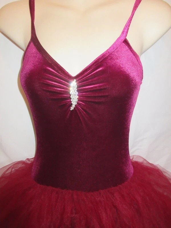 Disfraz de Tutú de Baile de Ballet Terciopelo Rojo Oscuro Niño Grande LC Foto 2 de 3