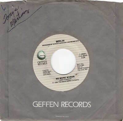 Berlin - No More Words / Madonna   Crazy For You 1985 Geffen Rock VG+
