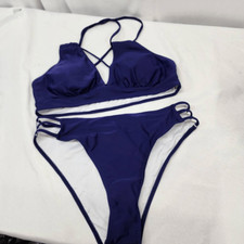 Women's L Two Piece Swimsuit Bikini Push Bra with Cutout Side Criss Cross Back