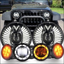 For Jeep Wrangler JK 2007-2018 DOT Combo 7'' LED Headlights Fog Turn Lights Kits