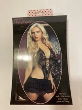 seven ‘til midnight one size black lace apron with halter tie & thong sealed box