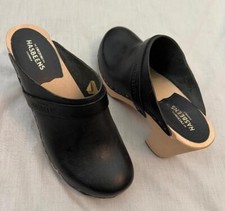 HASBEENS Swedish leather clogs sz 36 US 6 black slip in classic MINT