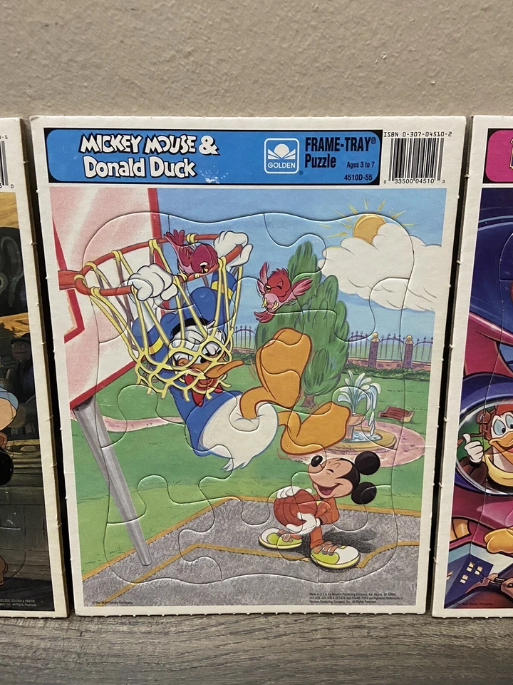 Лот из 3 винтажных головоломок Disney с золотой рамкой Mickey Darkwing Duck Pinocchio - Изображение 3 из 4