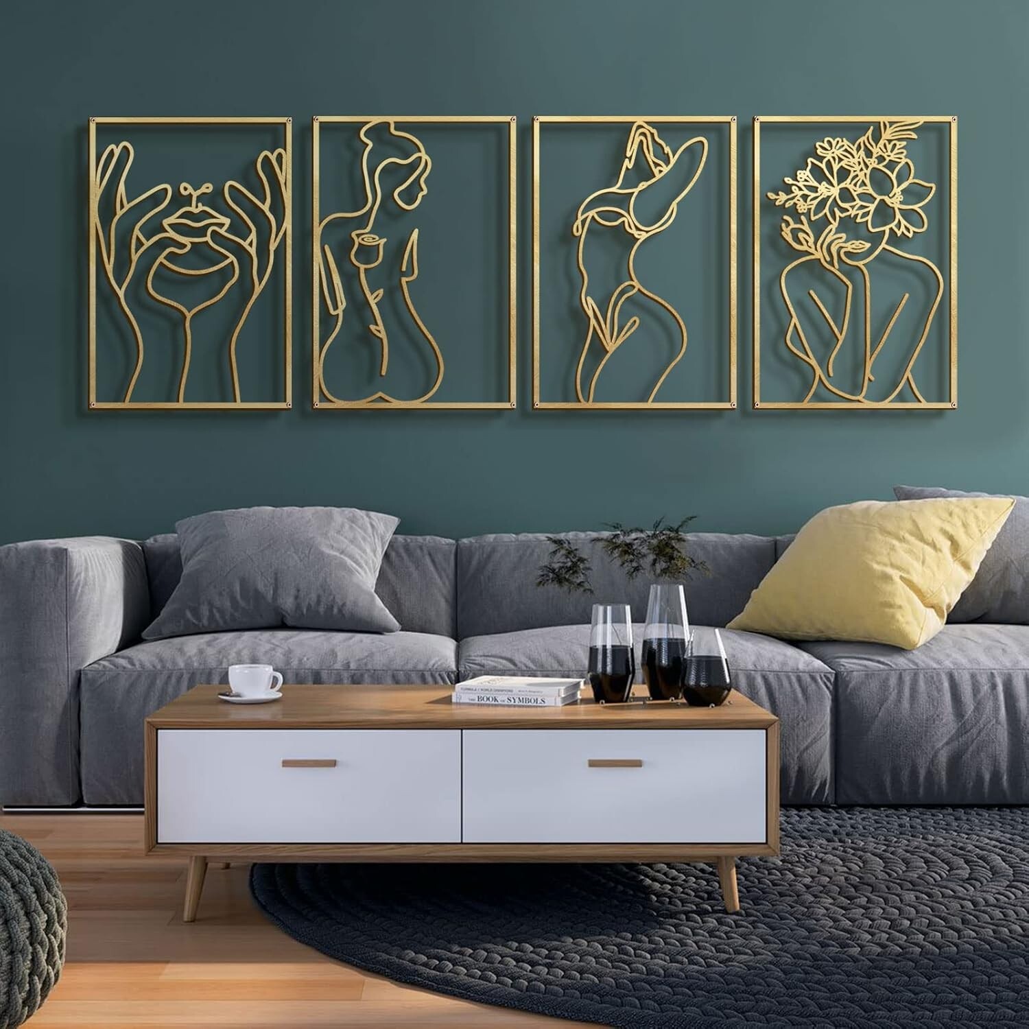 Stylish 4-Piece Gold Wall Décor - Modern Abstract Art with 3D Hollow Design