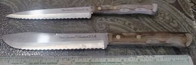 Vintage Flint Arrowhead Stainless Vanadium Serrated 6'' Carving & 7'' Butcher Knif
