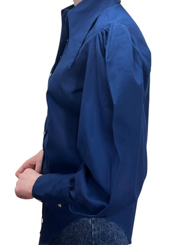 Vtg 70s Sz M 39" Bust Blue Shirt Blouse Bishop Sleeves DAGGER Collar Fritzi CALI - Picture 13 of 14