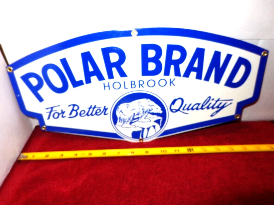 DE COLECCIÓN MARCA POLAR HOLBROOK HELADO + OSO 17" PORCELANA METAL LECHERO GAS LECHERO LETRERO Foto 3 de 4