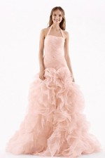 Vera Wang Blush Pink Wedding Full Ball Gown w/Fitted Bodice Size 2 VEIL INCLUDED