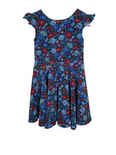 Polo Ralph Lauren Girls 6 Floral Dress Fit  Flare Cap Sleeve Blue Red