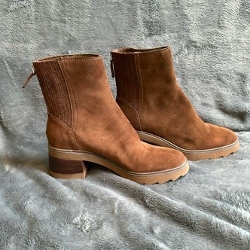 SAOLA Stivaletti Dolce Vita scamosciati donna 9 5M marrone suola a strappo tacco a blocco cerniera posteriore