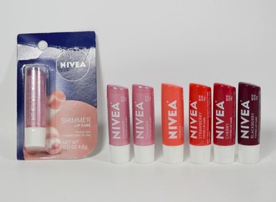 Nivea Lip Care Lip Balm Variety Lot Shimmer Strawberry Black Berry Peach Cherry