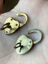 2 Vtg Miniature Brass Heart Shape Brass Padlocks 1 G&J Lock & Key Diary WORKING