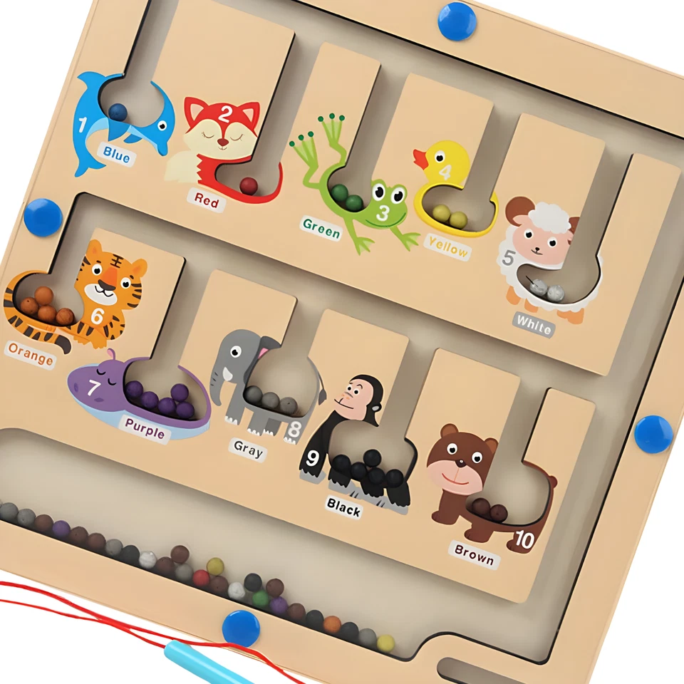 Laberinto Magnético Color y Número, Montessori Madera Niño Imán Puzzle Juego Foto 2 de 4