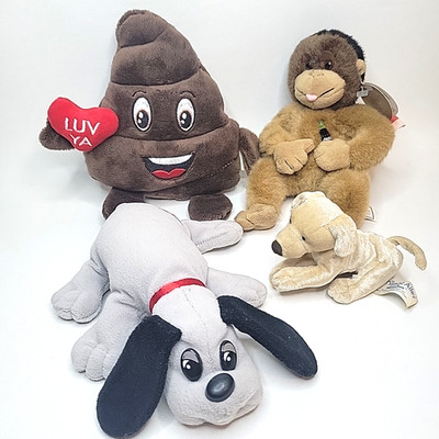 Vintage Pound Puppies Coca Cola Monkey Toys R Us Dog + Emoji Toy Doll Plush Lot