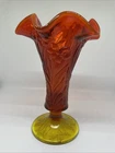 Vintage Fenton Tree Trunk Carnival Glass Vase Orange Yellow