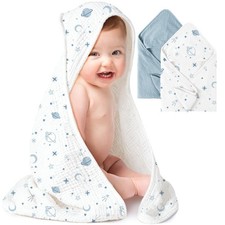 2-Pack Muslin Hooded Baby Towels, 100 Cotton, Ultra-Soft Absorbent Baby Bath...