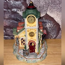 PARTYLITE Olde World Village #4 Clock Tower Tea light Candle House New Battery