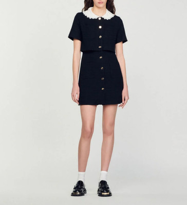 Sandro Women's Black Peter Pan Collar Tweed Dress FR 38 US 6 M UK 10 SFPRO01916