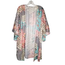 Semi Sheer Floral Kimono Duster One Size Pink Blue Boho Festival Hippie Beach