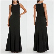 NWT Ieena Mac Duggal 49093 Black Embellished Neck Trumpet Gown Sleeveless Sz 2