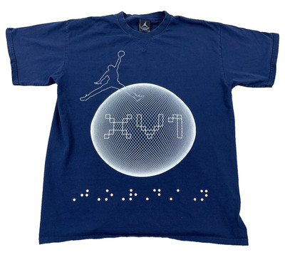 Vintage Y2K Jordan Shirt Men Large Blue AOP Big Print 2000s Jump Man XV1 Braille