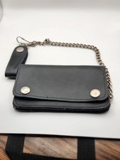 Mens Black Leather Trucker Wallet With Chain