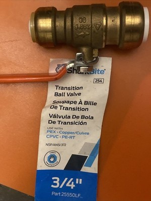 SharkBite Push-to-Connect PVC IPS CTS Brass Ball Valve 3/4  New