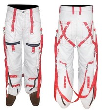 White  Red Gothic Rave Bondage Pants Tripp Style Chains Straps Zippers Unisex