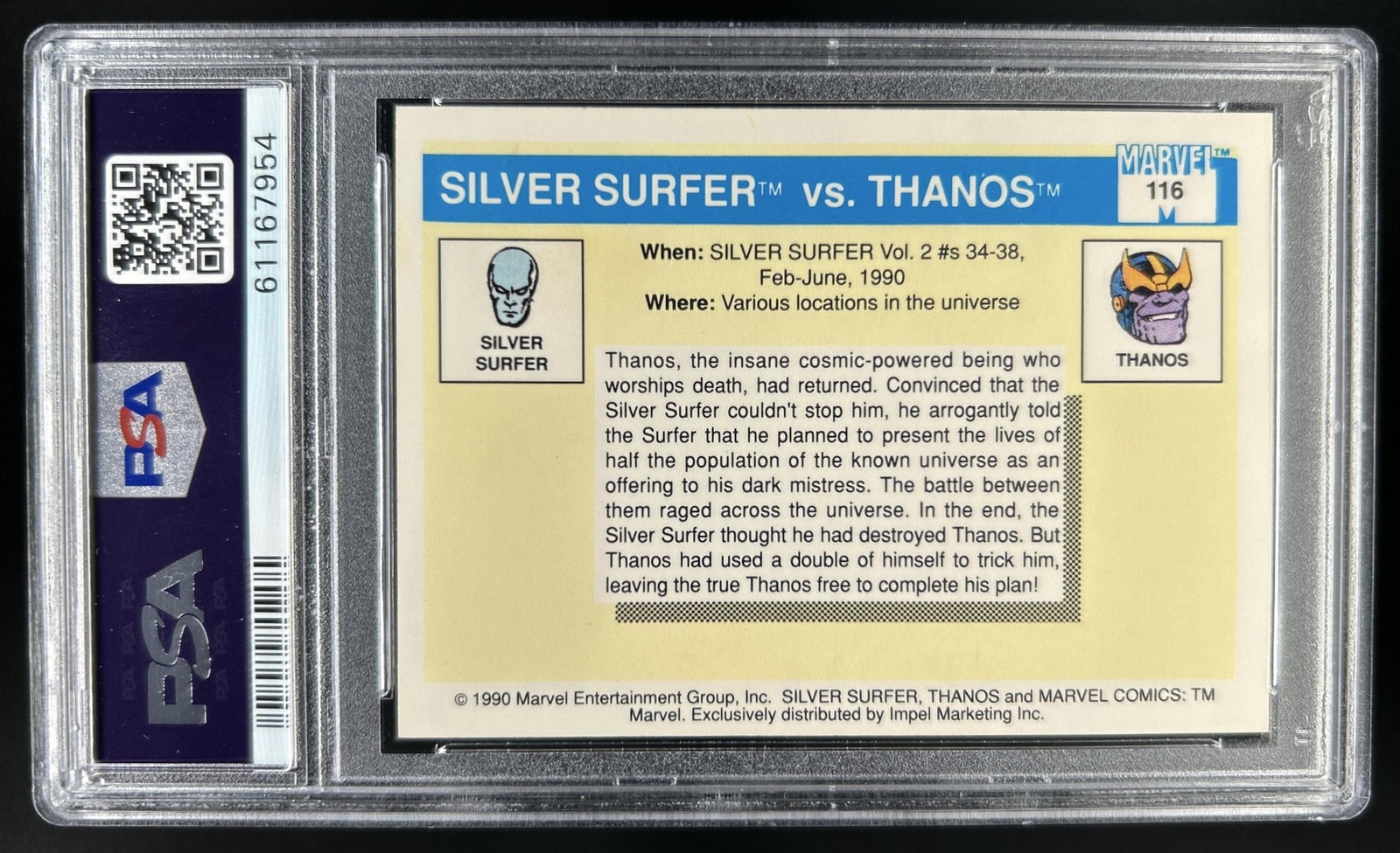 1990 Impel Marvel Universe Silver Surfer vs. Thanos #116 PSA 10 GEM MINT view 2