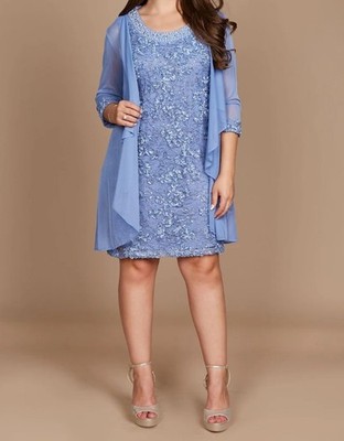 Mother Of Bride Formal Dress & Jacket R&M Richards 7078 Light Blue Short Sz 18