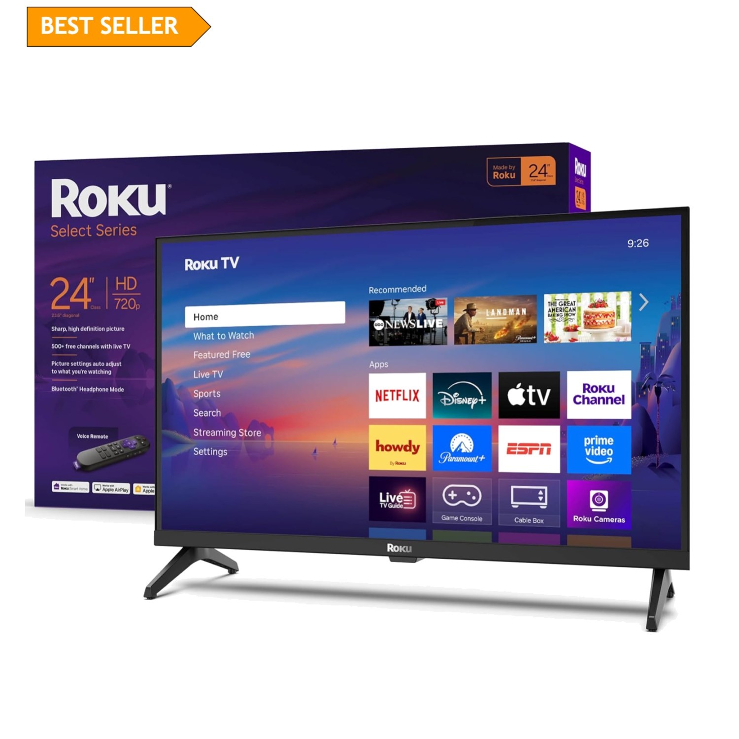 Compact 24-Inch Flat Screen TV &ndash; Smart LED with Voice Remote & Dolby Audio