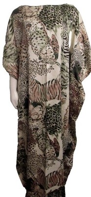 Vintage Leigh Karmitz for Periphery Maxi Dress Caftan OSFA Safari Jungle Motif