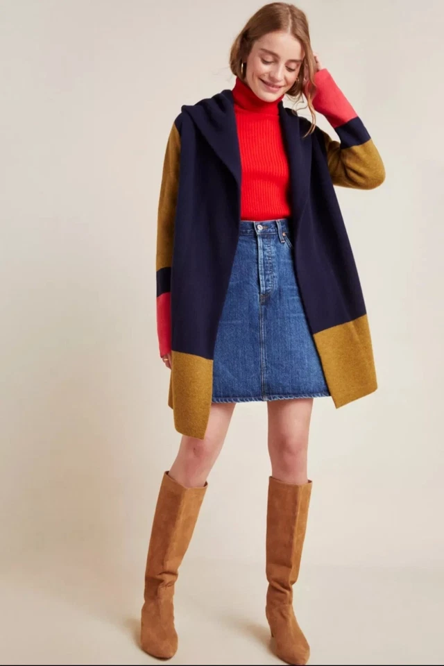 Casaco suéter Anthropologie Field Flower Valerie lã colorblocked, tamanho médio - Imagem 4 de 4