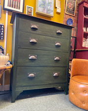 Bespoke Painted 4-Drawer solid Chest of Drawers, Wood Top, cast iron Cup Handles